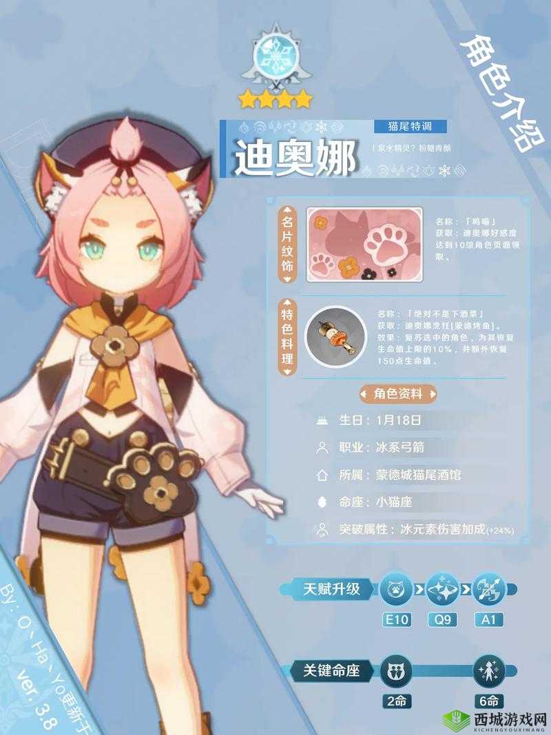 原神冰属性新角色迪奥娜，猫尾酒馆的调酒大师与战斗高手